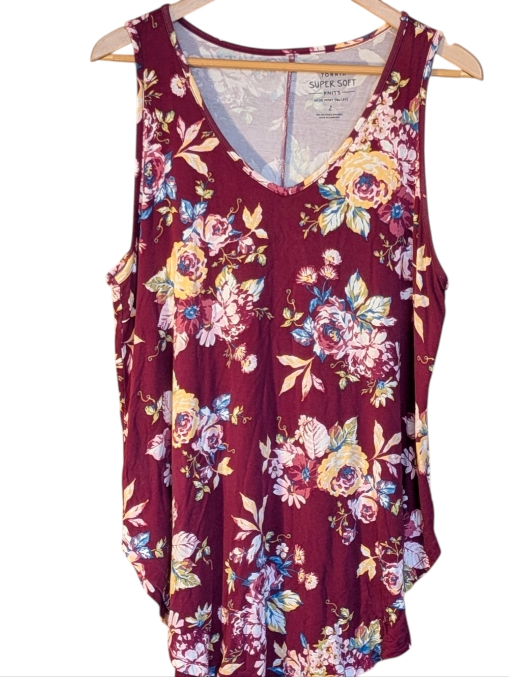torrid Super Soft Knit Burgundy Floral V-Neck Tank Top 2X Casual Cottagecore